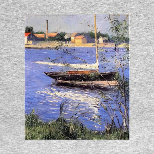 anchored boat on the seine at argenteuil - Gustave Caillebotte by Kollagio